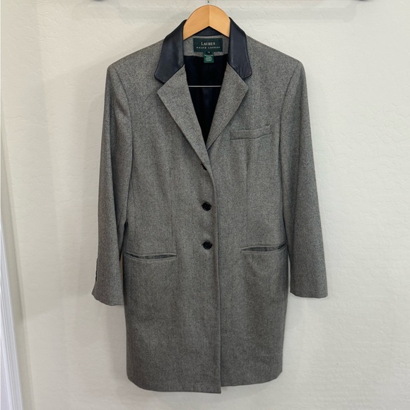 Vintage!! Lauren Ralph Lauren Gray Wool Chesterfield Coat with Lambskin Collar